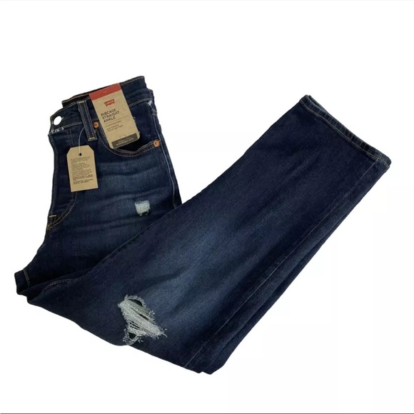 New Levi's Jeans Women’s Sz 25x27 Ribcage Straight Ankle Button Fly Distressed - Picture 1 of 10